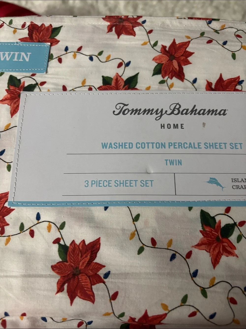 Tommy Bahama Twin-Size Red Poinsettia Cotton Christmas  Sheet Set